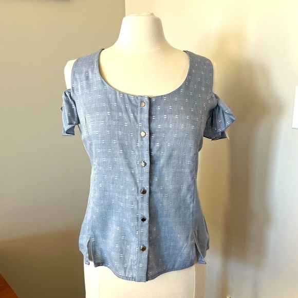 Paul Brial Denim Claire Cold Shoulder Button Down BNWT - Picture 2 of 9